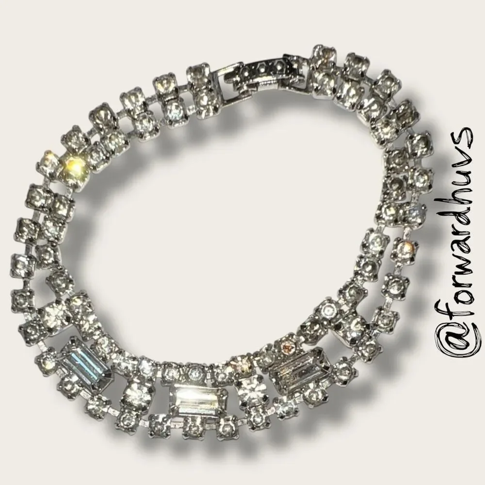 Vintage Rhinestone Double Strand Bracelet with Baguettes – 6 3/4”